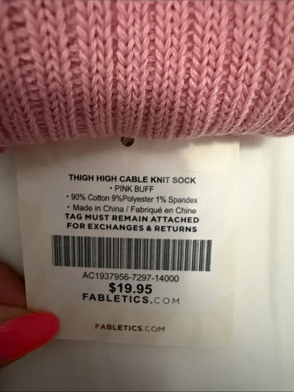 NWT Fabletics Pink Ribbed Thigh High Cable Knit Socks
